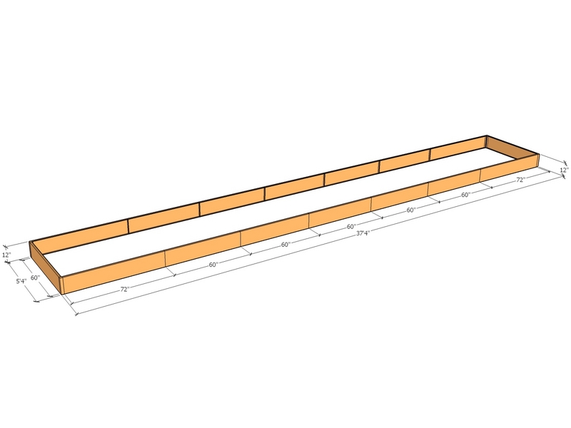 Rectangular planter kit 37'4" x 5'4" x 12" tall