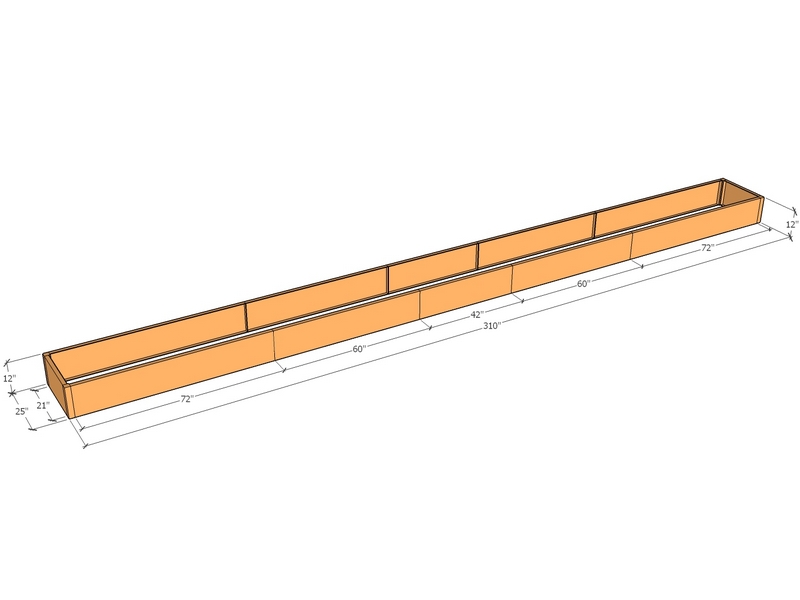 [CorPlaRec310-25-12] Rectangular planter kit 25'10" x 25" x 12"T