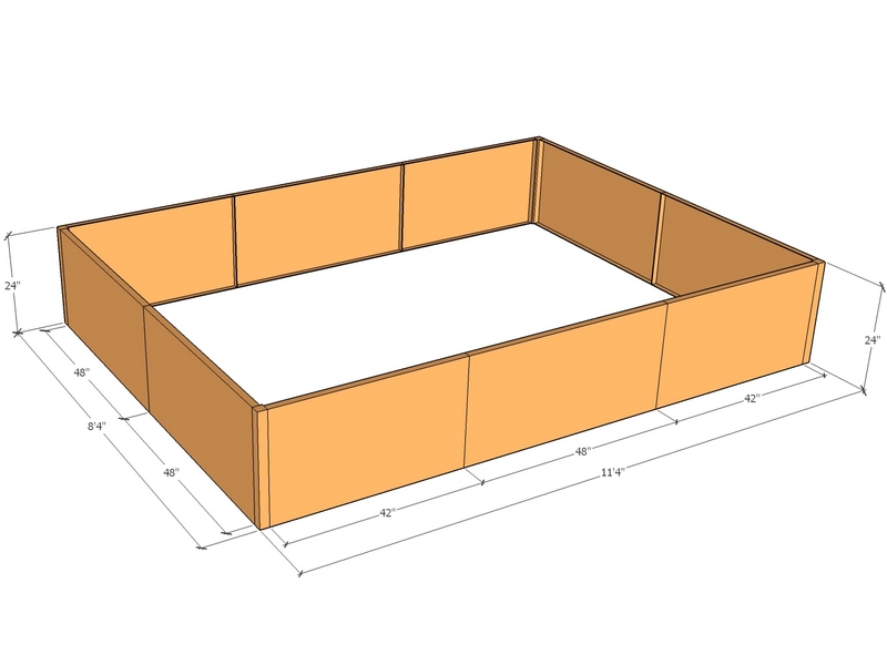 Rectangular planter kit 11'4" x 8'4" x 24"T
