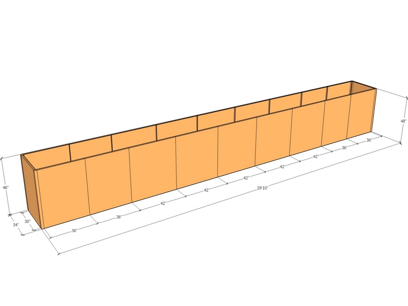 [CorPlaRec358-34-48] Rectangular planter kit 29'10" x 4'10" x 48"T
