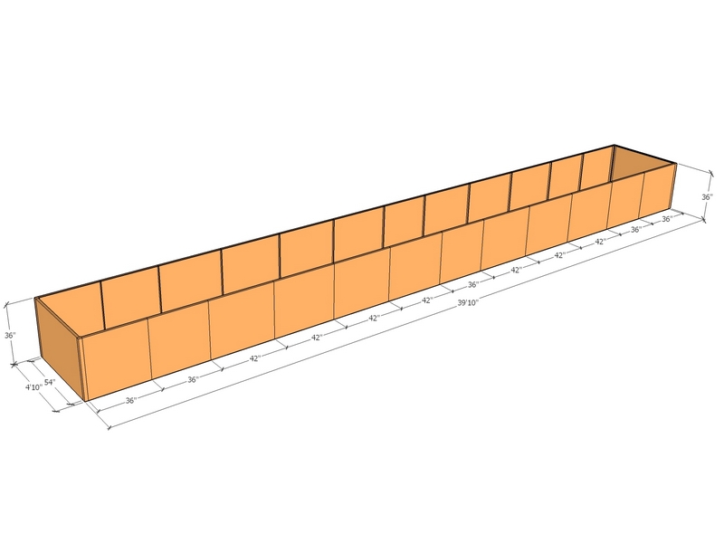 Rectangular planter kit 39'10" x 4'10" x 36"T