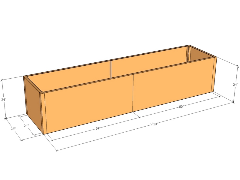 Rectangular planter kit 9'11" x 28" x 24"T