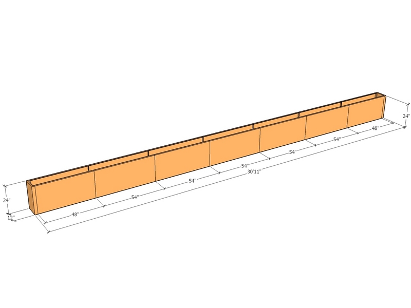 [CorPlaRec271-24-12] Rectangular planter kit 30'11" x 12" x 24"T