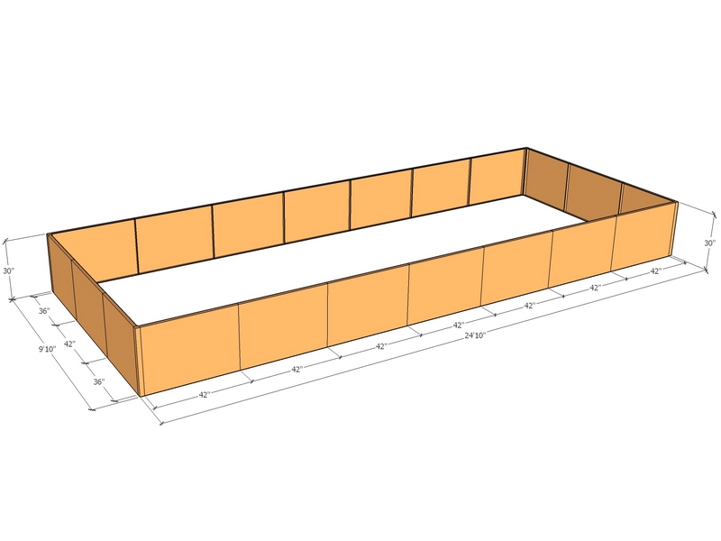 Rectangular planter kit 24'10" x 9'10" x 30"T