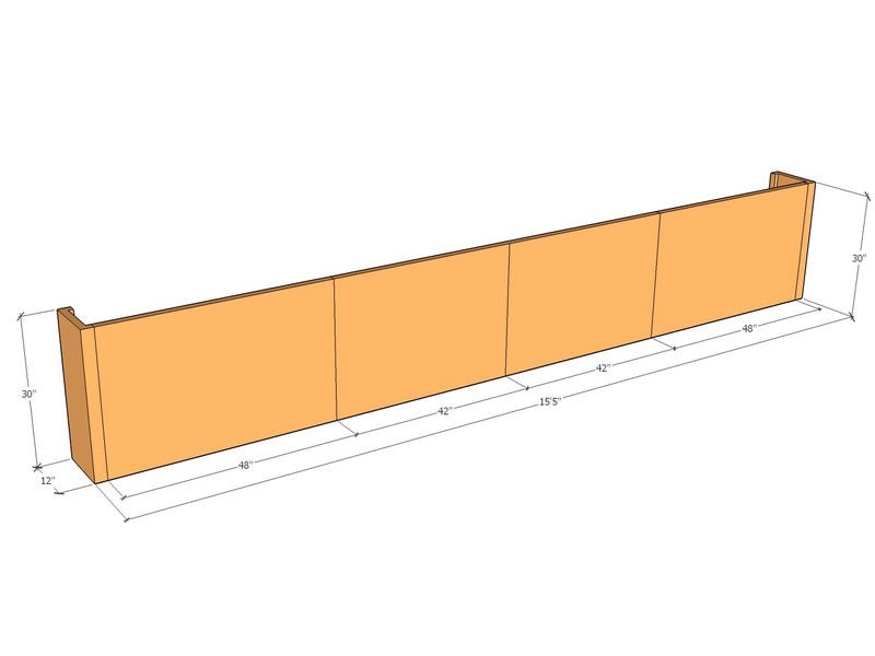[CorRetKit185-30-ntc] Retaining wall straight 15'5" long x 30"T
