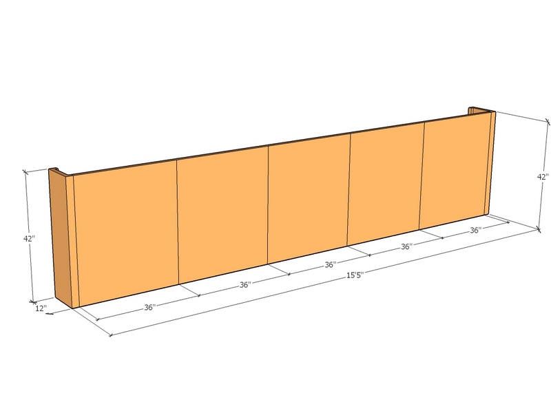 [CorRetKit185-42-ntc] Retaining wall straight 15'5" long x 42"T
