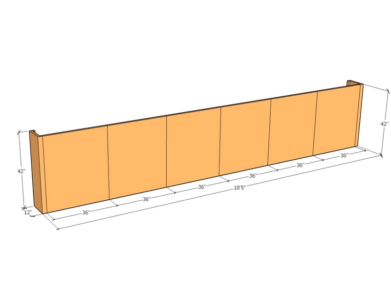 [CorRetKit221-42-ntc] Retaining wall straight 18'5" long x 42"T