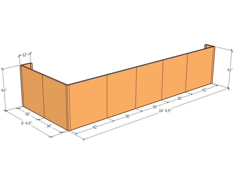 [CorRetKitL-Ext-S-196.5-76.5-42-ntc] Retaining wall L-external 16'4.5" x 6'4.5" long x 42"T