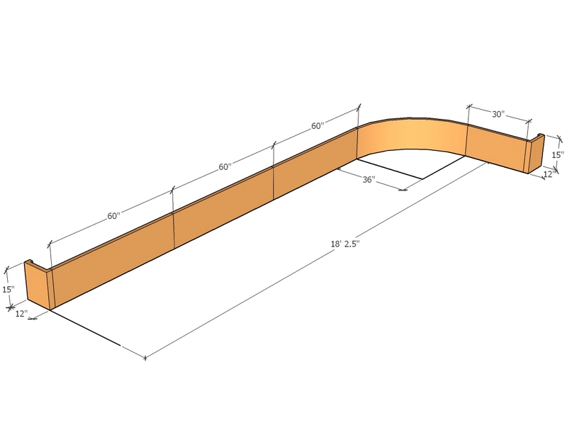 [CorRetKitL-Int-C-215-68-15-ntc] Retaining Wall curved return 18' 2.5" x 5' 8.5" long x 15" T