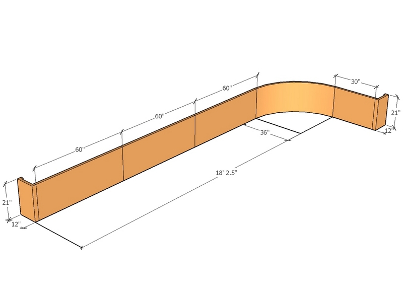 [CorRetKitL-Int-C-215-68-21-ntc] Retaining Wall curved return 18' 2.5" x 5' 8.5" long x 21" T