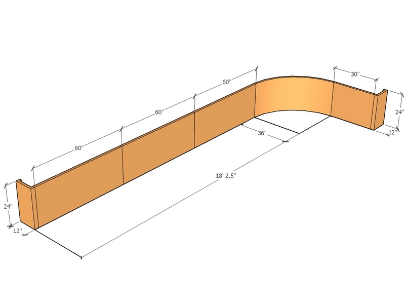 [CorRetKitL-Int-C-215-68-24-ntc] Retaining Wall curved return 18' 2.5" x 5' 8.5" long x 24" T