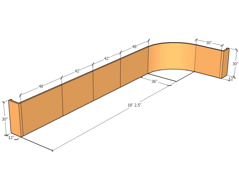 [CorRetKitL-Int-C-215-68-30-ntc] Retaining Wall curved return 18' 2.5" x 5' 8.5" long x 30" T