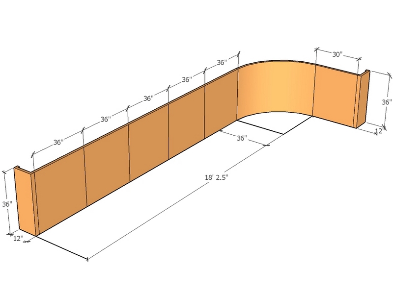 [CorRetKitL-Int-C-215-68-36-ntc] Retaining Wall curved return 18' 2.5" x 5' 8.5" long x 36" T
