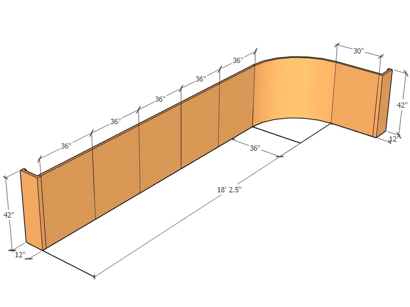 [CorRetKitL-Int-C-215-68-42-ntc] Retaining Wall curved return 18' 2.5" x 5' 8.5" long x 42" T