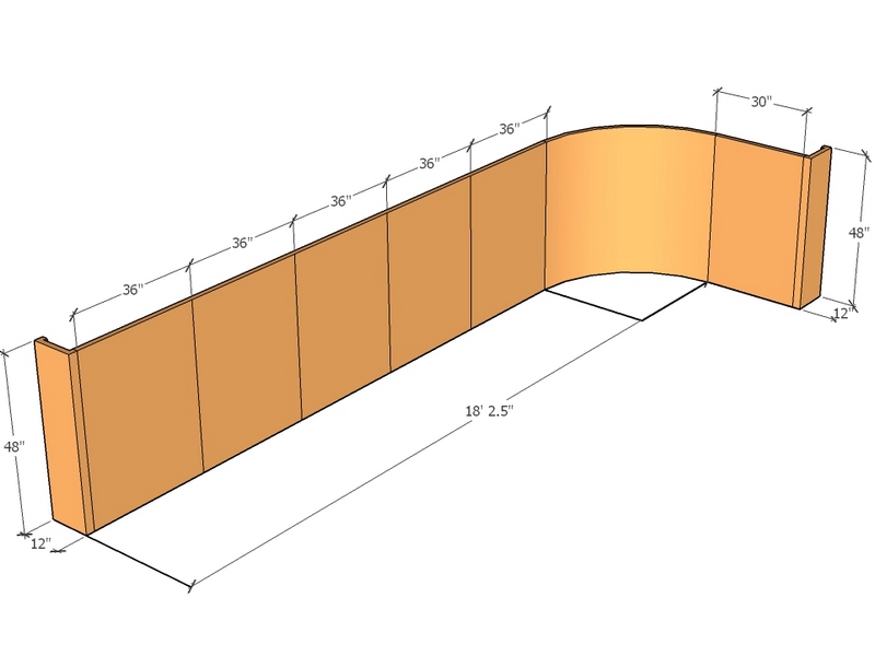 [CorRetKitL-Int-C-215-68-48-ntc] Retaining Wall curved return 18' 2.5" x 5' 8.5" long x 48" T