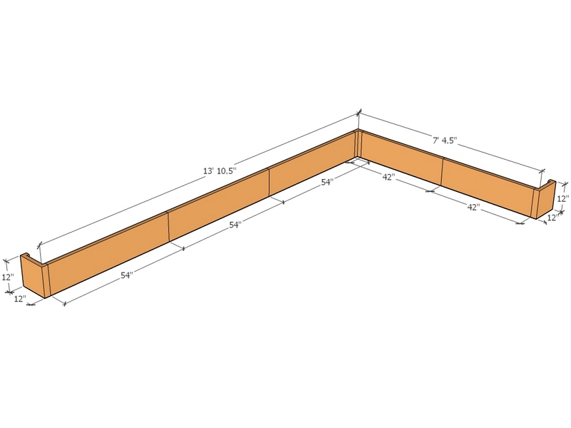 [CorRetKitL-Int-S-166.5-88.5-12-ntc] Retaining wall L-internal 13' 10.5" x 7'4.5" long x 12"T