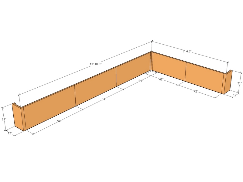 [CorRetKitL-Int-S-166.5-88.5-21-ntc] Retaining wall L-internal 13' 10.5" x 7'4.5" long x 21"T