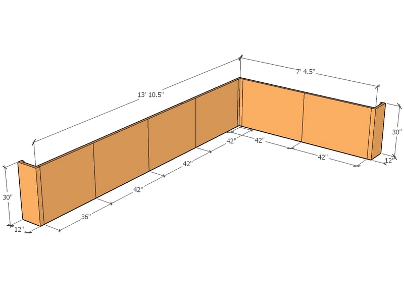 [CorRetKitL-Int-S-166.5-88.5-30-ntc] Retaining wall L-internal 13' 10.5" x 7'4.5" long x 30"T