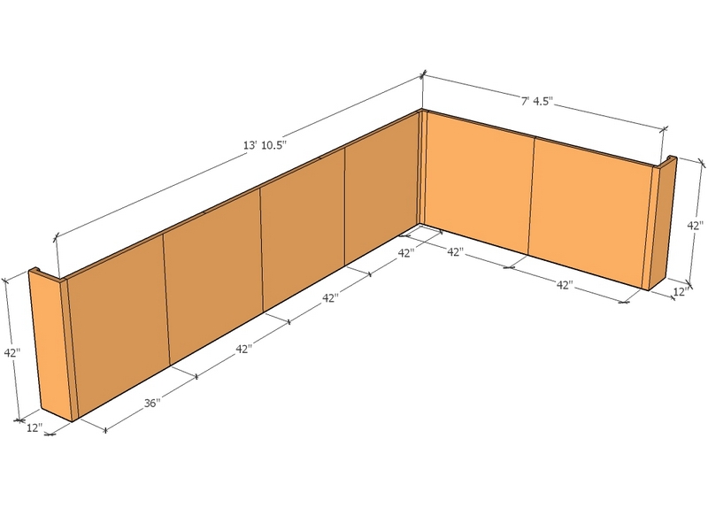 [CorRetKitL-Int-S-166.5-88.5-42-ntc] Retaining wall L-internal 13' 10.5" x 7'4.5" long x 42"T