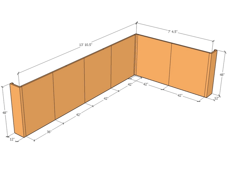 [CorRetKitL-Int-S-166.5-88.5-48-ntc] Retaining wall L-internal 13' 10.5" x 7'4.5" long x 48"T