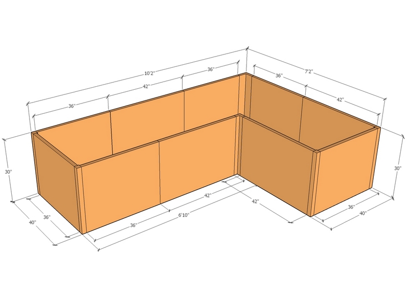 [CorPlaL122-86-40-30-T] L-shaped planter kit 10'2" x 7'2" x 40" x 30"T