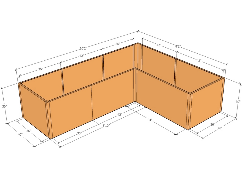 [CorPlaL122-98-40-30-T] L-shaped planter kit 10'2" x 8'2" x 40" x 30"T