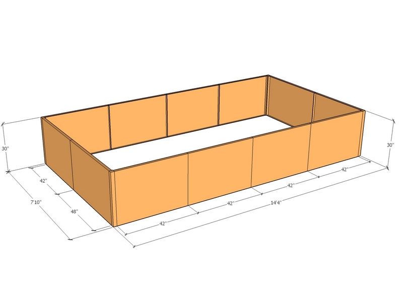 [CorPlaRec172-94-30] Rectangular planter kit 14'4" x 7'10" x 30"T