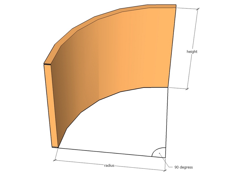 [CorQtrIntCur48-24-11] Qtr Int Cur 48" radius 24" tall Arc = 75.4"