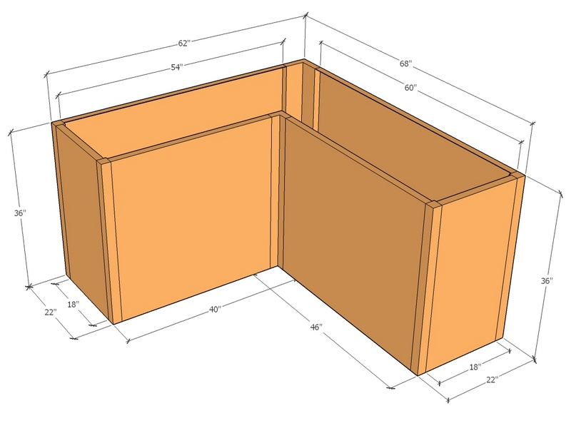 L-shaped planter kit 5'8" x 5'2" x 22" x 36"T