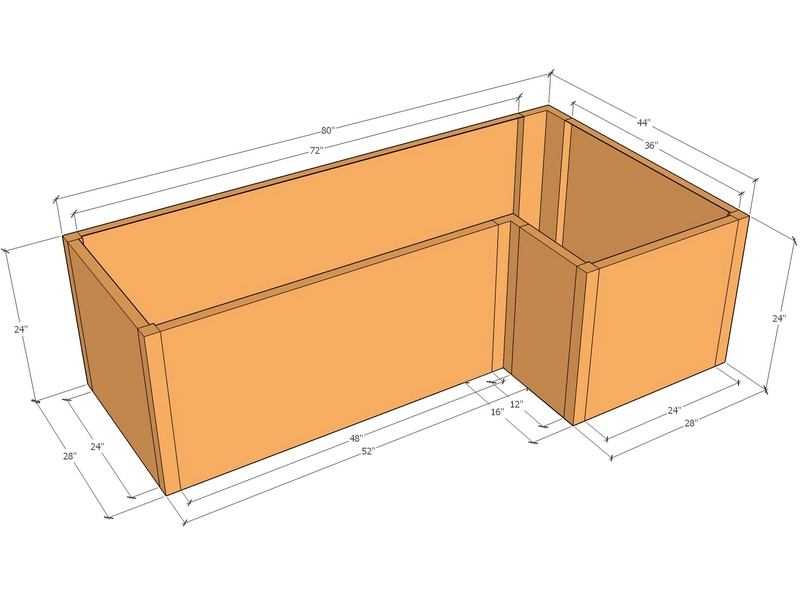 L-shaped planter kit 6'8" x 3'8" x 28" x 24"T