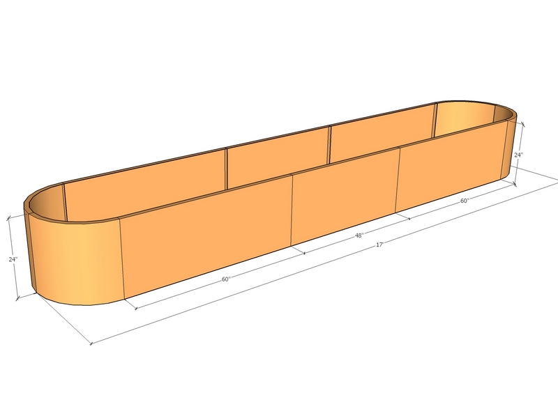 Oblong planter 17'0"L x 18" rad x 24" Tall