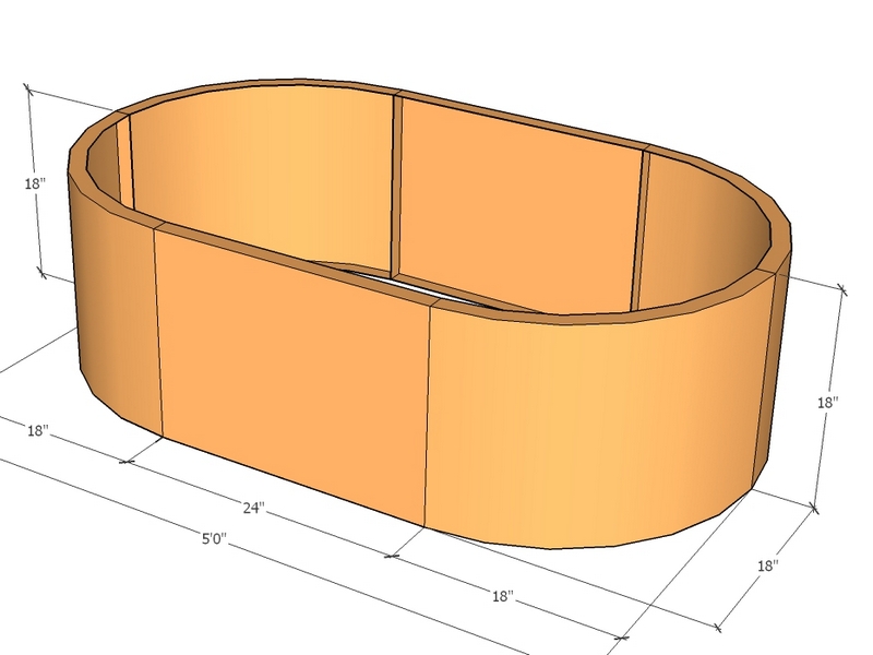 Oblong planter 5'0"L x 18" rad x 18" Tall
