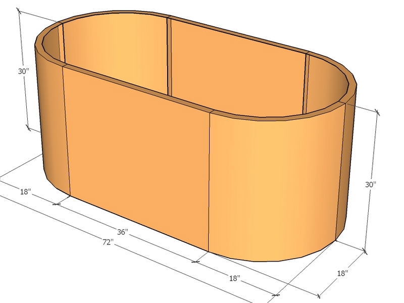 Oblong planter 6'0"L x 18" rad x 30" Tall