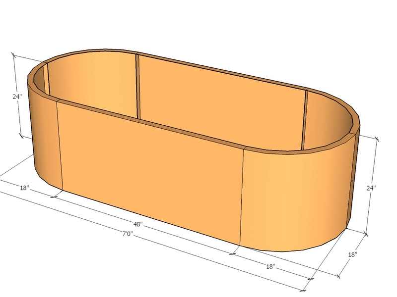 Oblong planter 7'0"L x 18" rad x 24" Tall