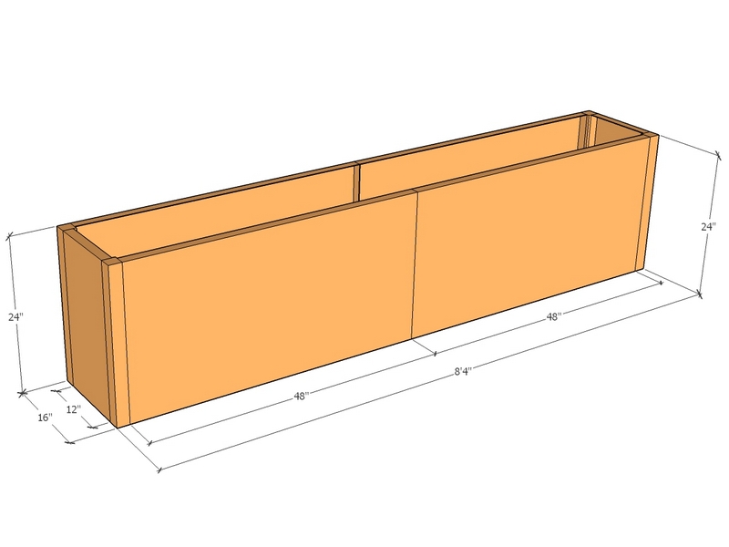 Rectangular planter kit 8'4" x 16" x 24"T