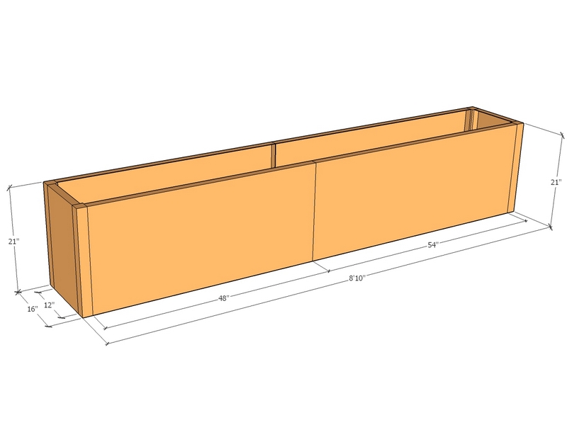 Rectangular planter kit 8'10" x 16" x 21"T