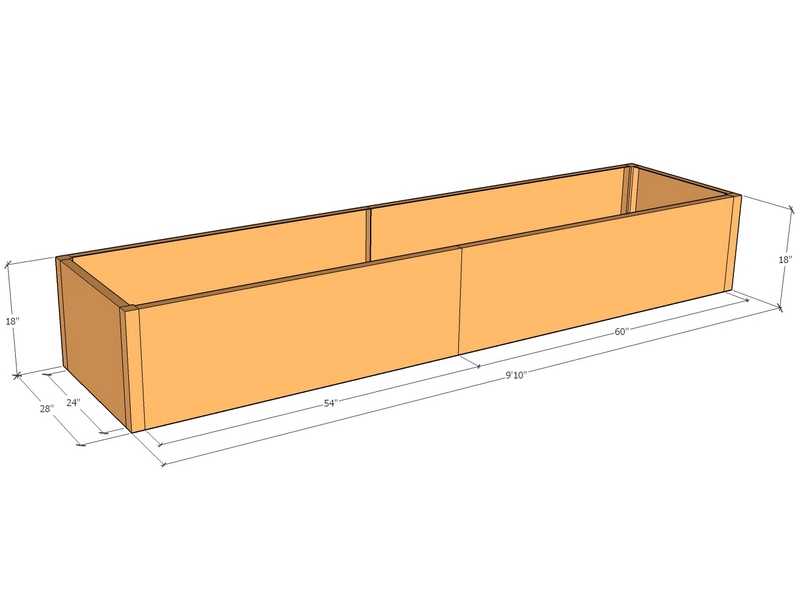 Rectangular planter kit 9'10" x 28" x 18"T