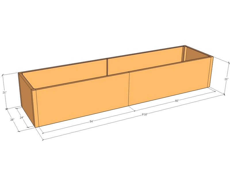 Rectangular planter kit 9'10" x 28" x 21"T