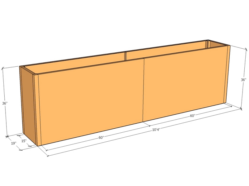Rectangular planter kit 10'4" x 19" x 36"T
