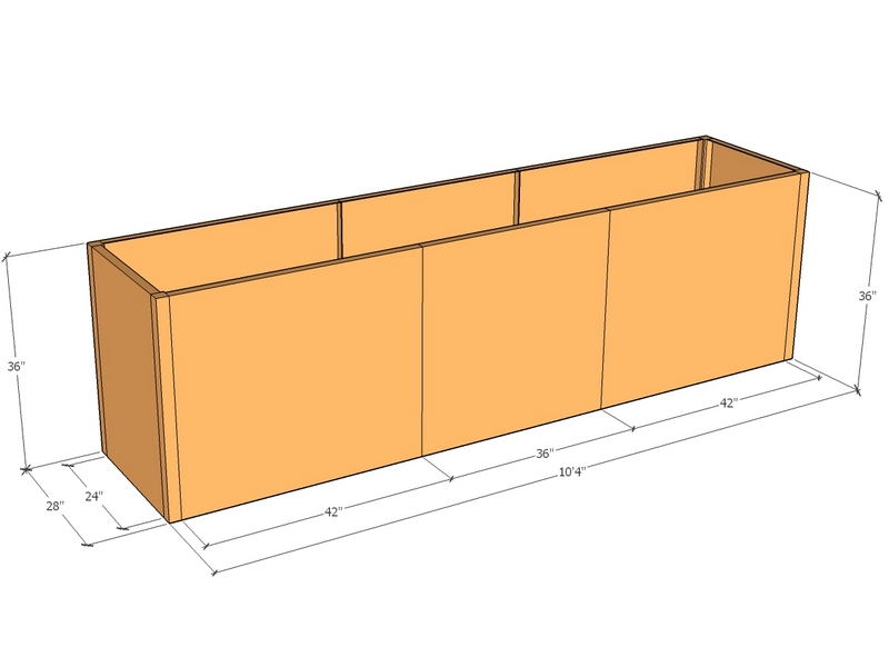 Rectangular planter kit 10'4" x 28" x 36"T