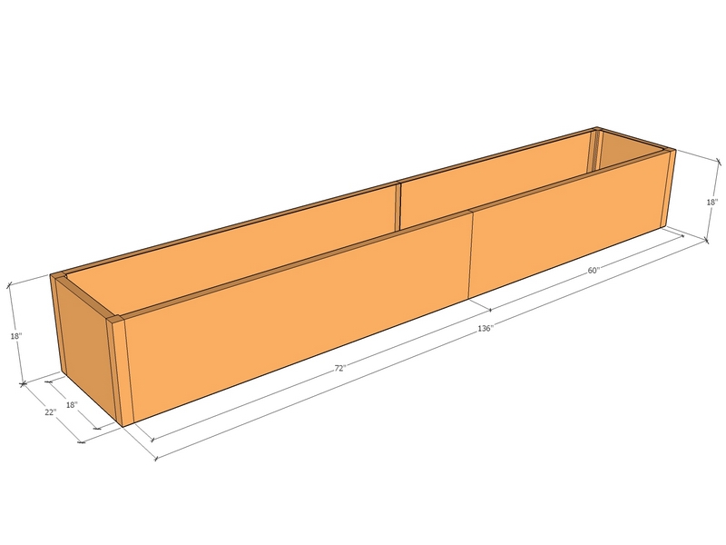 Rectangular planter kit 11'4" x 22" x 18"T