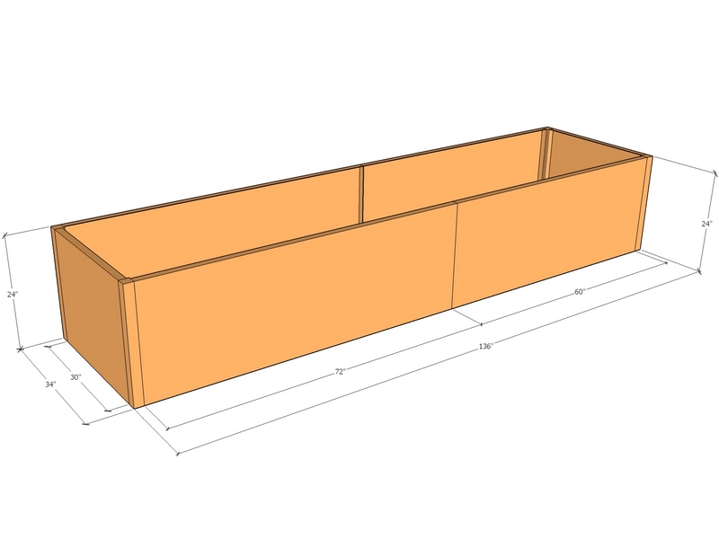 Rectangular planter kit 11'4" x 34" x 24"T