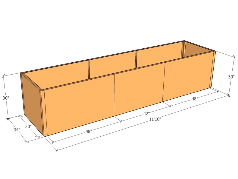 Rectangular planter kit 11'10" x 34" x 30"T