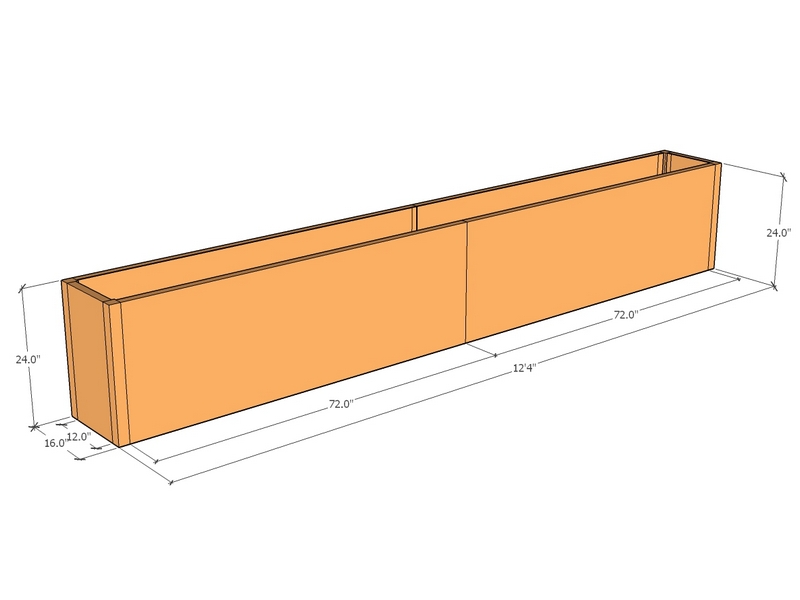 Rectangular planter kit 12'4" x 16" x 24"T