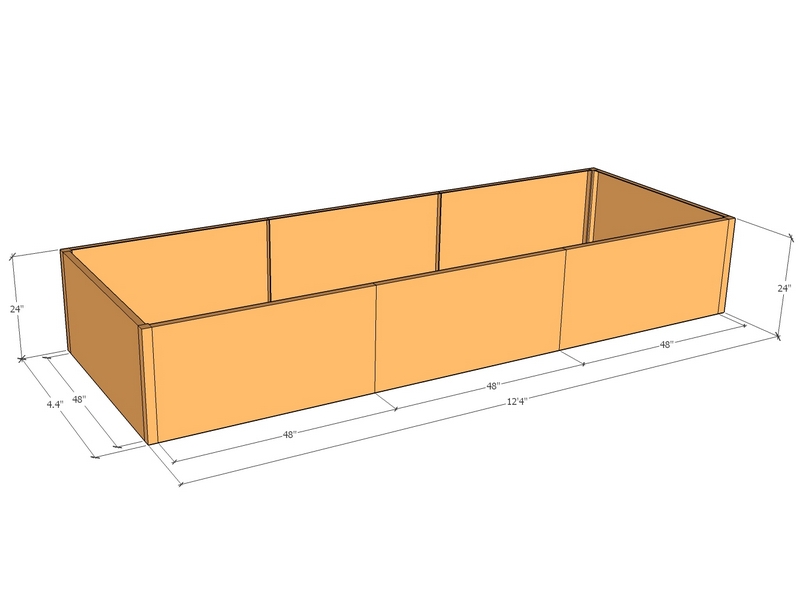 Rectangular planter kit 12'4" x 4'4" x 24"T