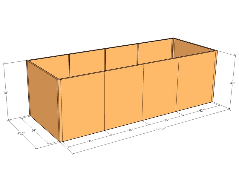 Rectangular planter kit 12'10" x 4'10" x 48"T