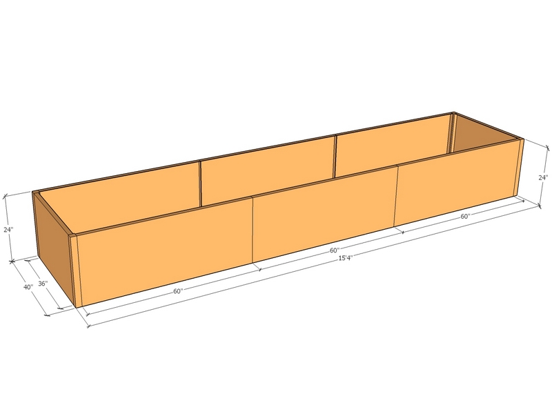 Rectangular planter kit 15'4" x 40" x 24"T