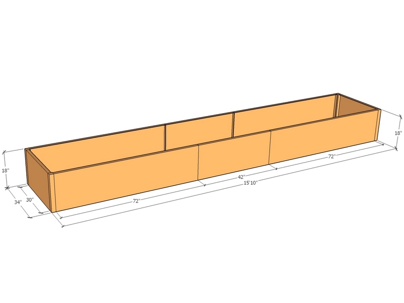 Rectangular planter kit 15'10" x 34" x 18"T