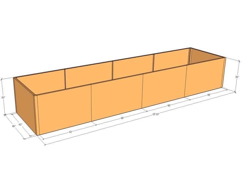 Rectangular planter kit 15'10" x 3'10" x 30"T