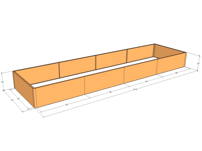 Rectangular planter kit 16'4" x 4'4" x 18"T